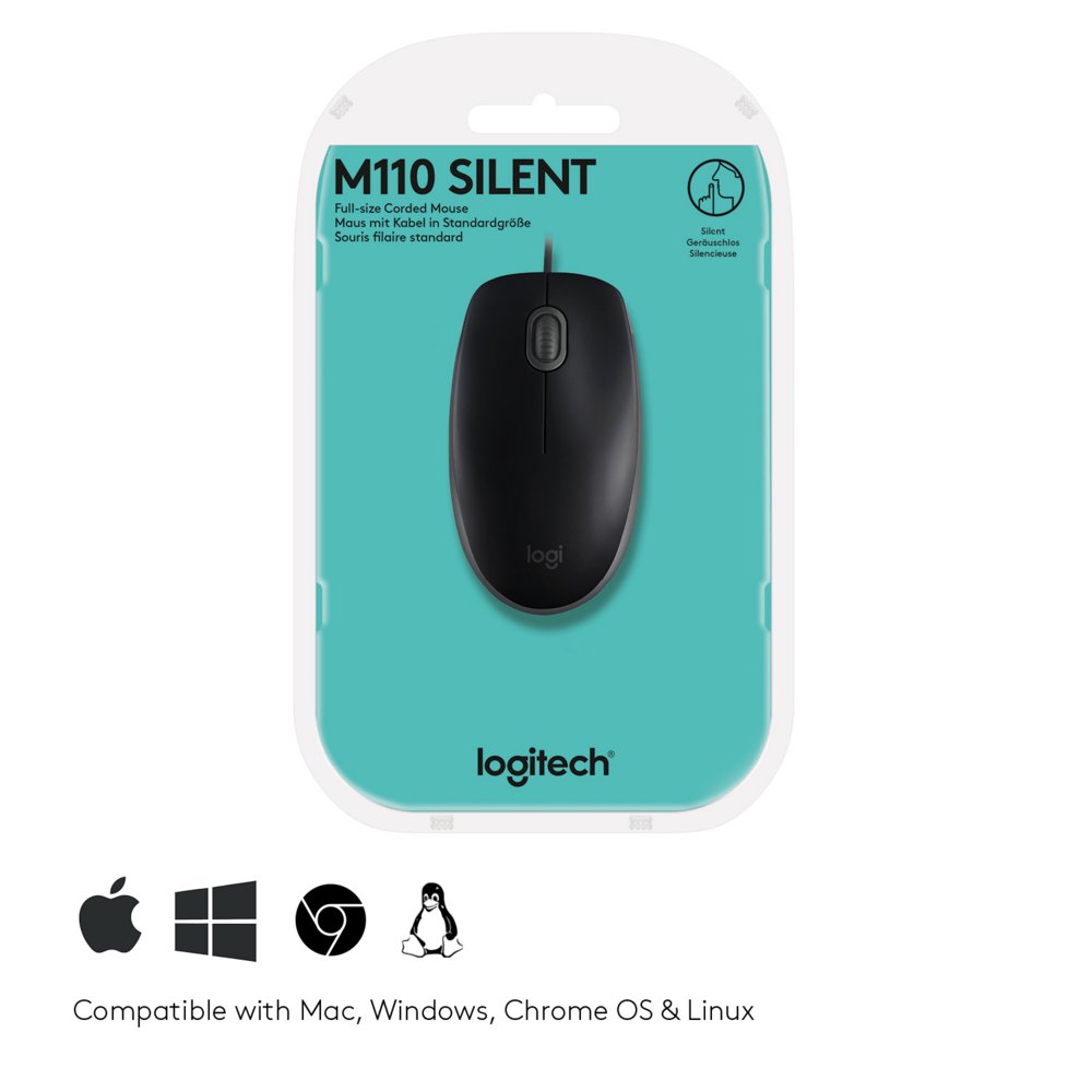 Logitech B110 Silent | Bekabelde Muis | Links- en Rechtshandig | USB-A | 1000 DPI | Zwart 7 Logitech B110 Silent | Bekabelde Muis | Links- en Rechtshandig | USB-A | 1000 DPI | Zwart - Afbeelding 7