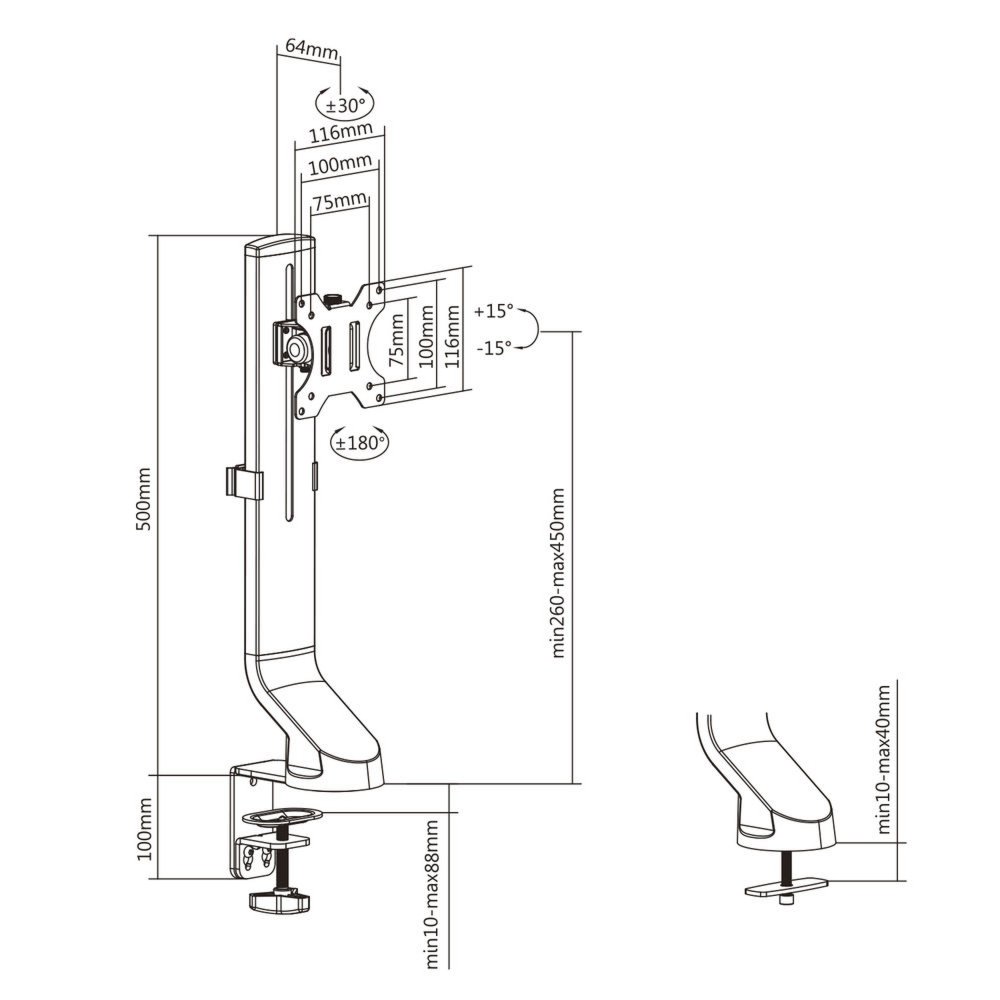 ACT AC8321 | In Hoogte Verstelbare Monitor-bureaubeugel | Tot 32" | Max 8kg | VESA 100x100 | 1 Monitor 6 ACT AC8321 | In Hoogte Verstelbare Monitor-bureaubeugel | Tot 32" | Max 8kg | VESA 100x100 | 1 Monitor - Afbeelding 6