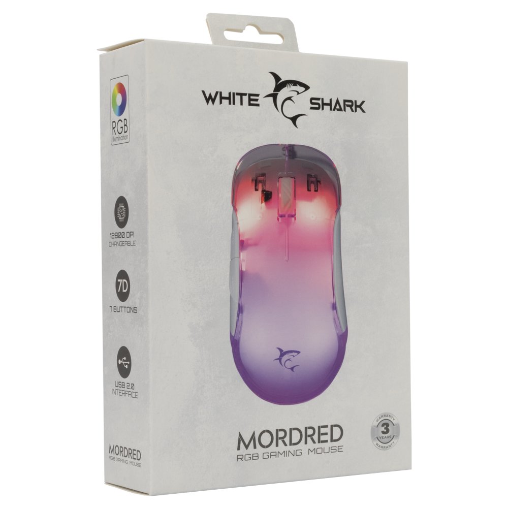 White Shark Mordred-W | Gaming Muis | 825 Chipset | RGB Verlichting | 12.800 DPI | Wit 2 White Shark Mordred-W | Gaming Muis | 825 Chipset | RGB Verlichting | 12.800 DPI | Wit - Afbeelding 2
