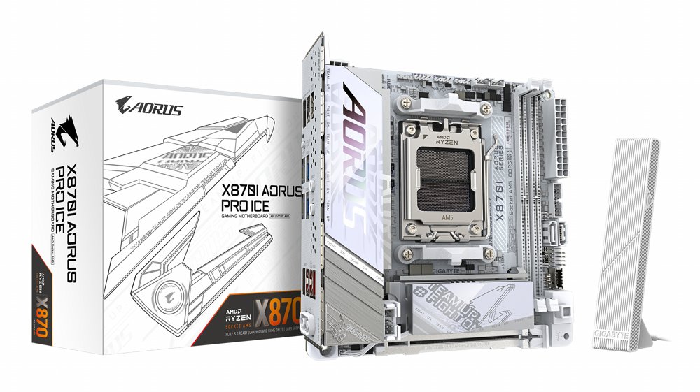 Gigabyte X870I AORUS PRO ICE | Socket AM5 | AMD X870 | 2xDDR5 | Mini ITX | Moederbord 1 Gigabyte X870I AORUS PRO ICE | Socket AM5 | AMD X870 | 2xDDR5 | Mini ITX | Moederbord