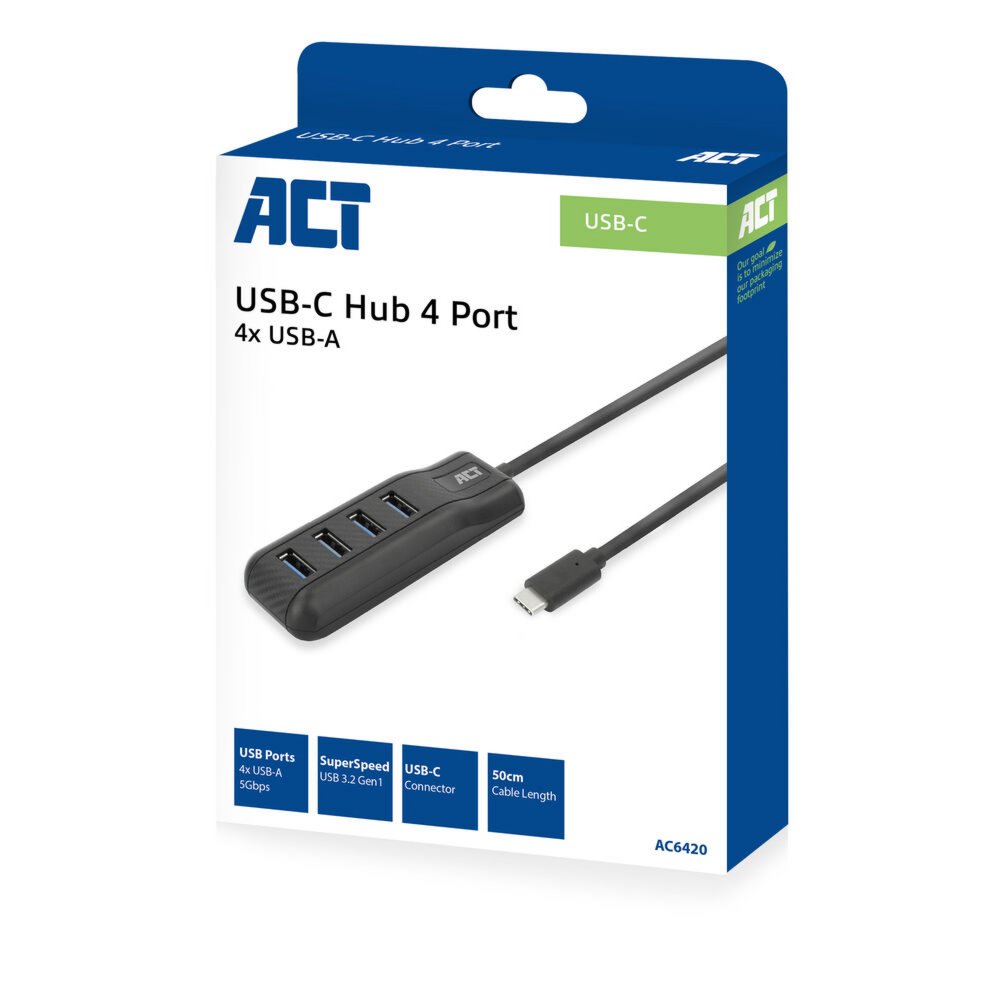 ACT AC6420 | USB 3.2 Gen 1 (3.1 Gen 1) Type-C Interface Hub | 5000 Mbit/s | Zwart 4 ACT AC6420 | USB 3.2 Gen 1 (3.1 Gen 1) Type-C Interface Hub | 5000 Mbit/s | Zwart - Afbeelding 4