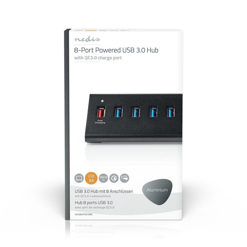 Nedis UHUBUP3810BK interface hub USB 3.2 Gen 1 (3.1 Gen 1) | 8 poorten | Zwart 1 Nedis UHUBUP3810BK interface hub USB 3.2 Gen 1 (3.1 Gen 1) | 8 poorten | Zwart