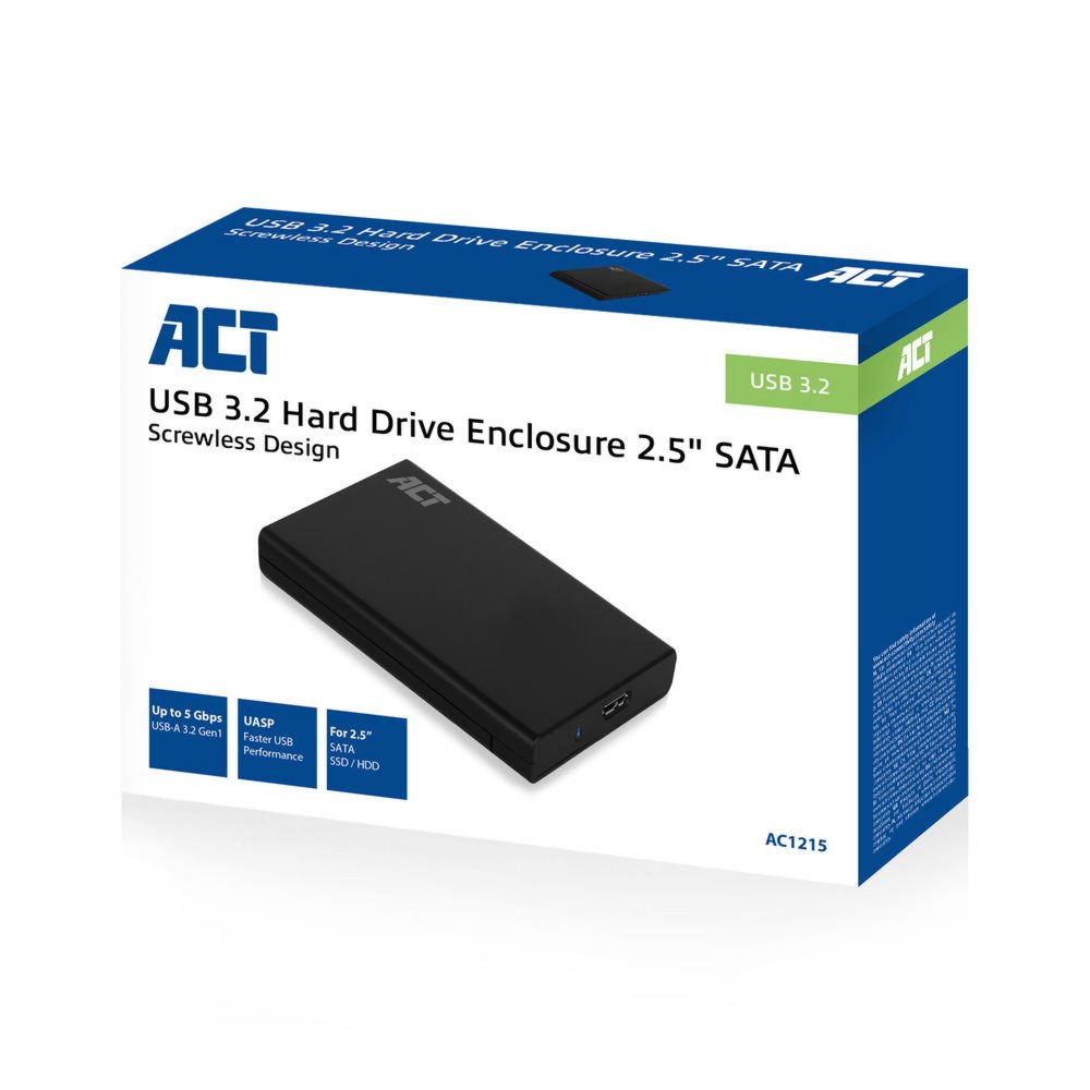 ACT AC1215 | 2,5" SATA HDD/SSD Behuizing | USB 3.2 Gen1 (5 Gbps) 3 ACT AC1215 | 2,5" SATA HDD/SSD Behuizing | USB 3.2 Gen1 (5 Gbps) - Afbeelding 3