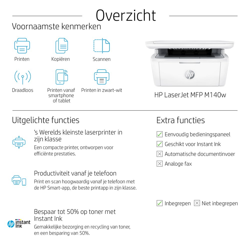 HP LaserJet Pro MFP M140w | All-in-One Laserprinter | A4 | 600 x 600 DPI | Wi-Fi | Zwart/Wit 7 HP LaserJet Pro MFP M140w | All-in-One Laserprinter | A4 | 600 x 600 DPI | Wi-Fi | Zwart/Wit - Afbeelding 7