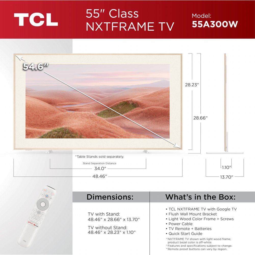 TCL NXTFRAME 55A300W | 55" 4K Ultra HD QLED Smart TV | Google TV | Dolby Vision | 120Hz | Slim Design 4 TCL NXTFRAME 55A300W | 55" 4K Ultra HD QLED Smart TV | Google TV | Dolby Vision | 120Hz | Slim Design - Afbeelding 4