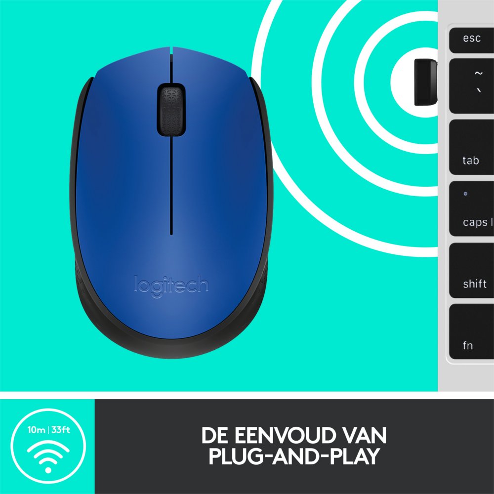Logitech M171 | Draadloze Muis | Links- en Rechtshandig | RF | 1000 DPI | Zwart/Blauw 6 Logitech M171 | Draadloze Muis | Links- en Rechtshandig | RF | 1000 DPI | Zwart/Blauw - Afbeelding 6