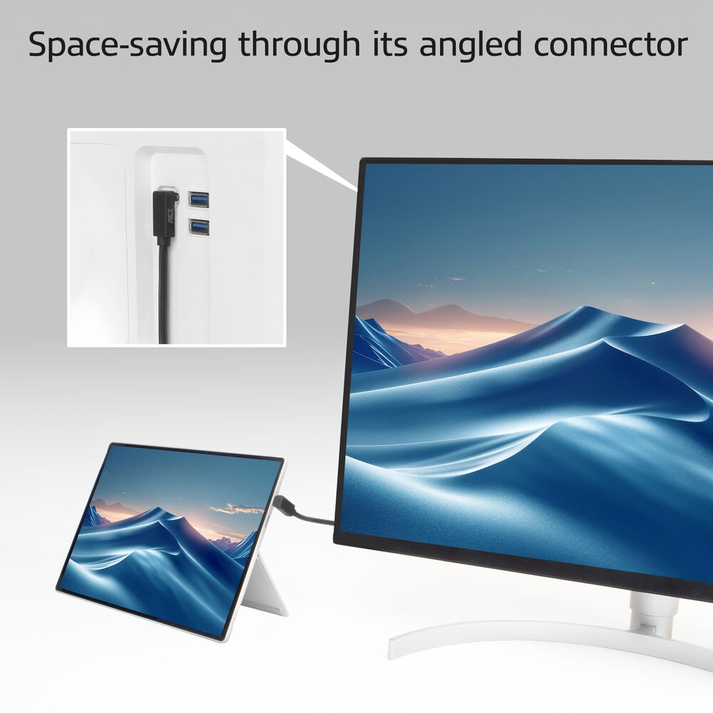 ACT AC7477 | USB 3.2 Gen 2 Kabel | USB-C (haaks boven/beneden) naar USB-C (haaks boven/beneden) | 60W | 10Gbps | 1m | Zwart 2 ACT AC7477 | USB 3.2 Gen 2 Kabel | USB-C (haaks boven/beneden) naar USB-C (haaks boven/beneden) | 60W | 10Gbps | 1m | Zwart - Afbeelding 2