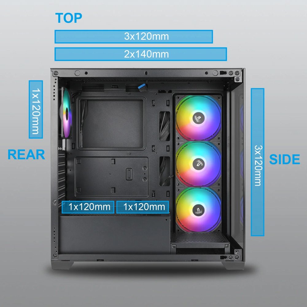 Case Azza Neptun 491 | Midi Tower | RGB | Zwart en Hout 5 Case Azza Neptun 491 | Midi Tower | RGB | Zwart en Hout - Afbeelding 5