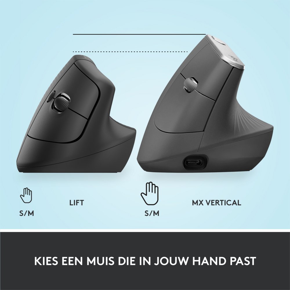 Logitech Lift | Ergonomische Draadloze Muis | Rechtshandig | RF + Bluetooth | 4000 DPI | Grafiet 11 Logitech Lift | Ergonomische Draadloze Muis | Rechtshandig | RF + Bluetooth | 4000 DPI | Grafiet - Afbeelding 11