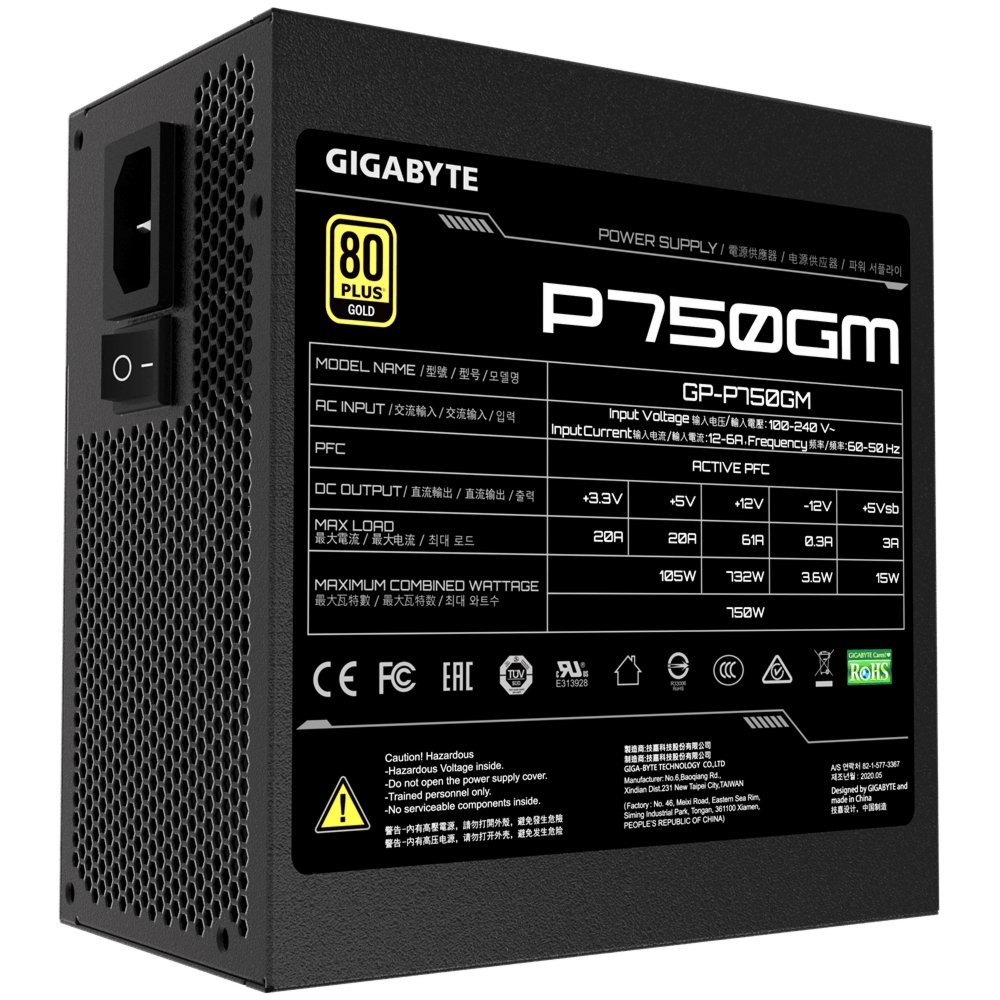 Gigabyte P750GM | 750W ATX Voeding (20+4 pin) | Zwart 2 Gigabyte P750GM | 750W ATX Voeding (20+4 pin) | Zwart - Afbeelding 2