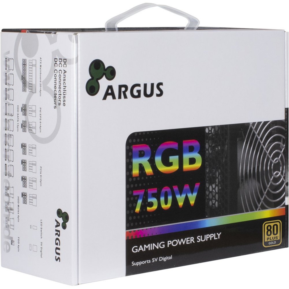 Inter-Tech Argus RGB-750W CM II | 750 Watt Gold ATX PSU | Deels Modulair | Power Supply | Voeding 3 Inter-Tech Argus RGB-750W CM II | 750 Watt Gold ATX PSU | Deels Modulair | Power Supply | Voeding - Afbeelding 3