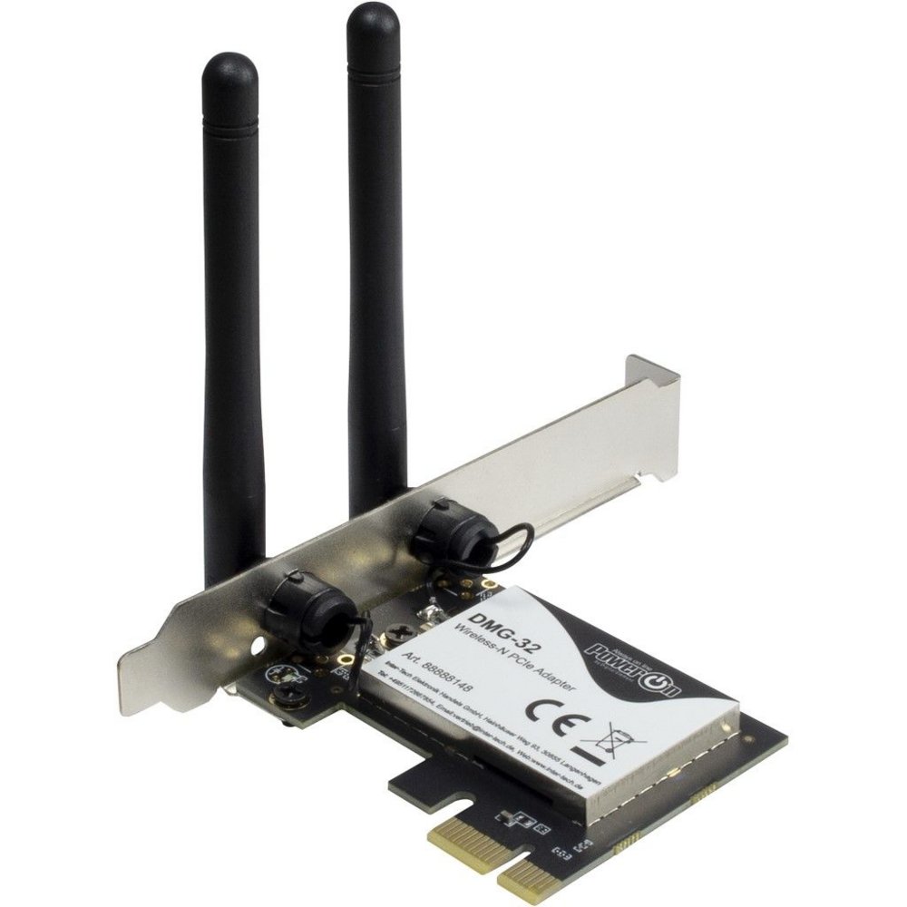 Inter-Tech DMG-32 | Interne WLAN-adapter | PCIe x1 | Wi-Fi 5 (802.11ac) | Dual-band 2,4 & 5 GHz | 650 Mbps | 2x 2dBi antennes 1 Inter-Tech DMG-32 | Interne WLAN-adapter | PCIe x1 | Wi-Fi 5 (802.11ac) | Dual-band 2