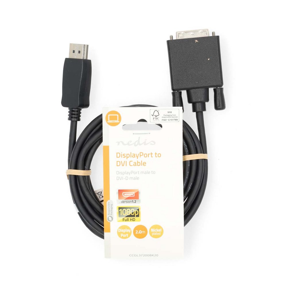 Nedis CCGL37200BK20 | DisplayPort-naar-DVI-D video kabel | 2 m | DisplayPort Male naar DVI-D 24+1-pin Male | Full HD 1080p | Zwart 4 Nedis CCGL37200BK20 | DisplayPort-naar-DVI-D video kabel | 2 m | DisplayPort Male naar DVI-D 24+1-pin Male | Full HD 1080p | Zwart - Afbeelding 4