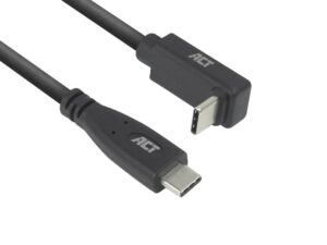 ACT AC7472 | USB 3.2 Gen 2 Kabel | USB-C (recht) naar USB-C (haaks boven/beneden) | 60W | 10Gbps | 2m | Zwart