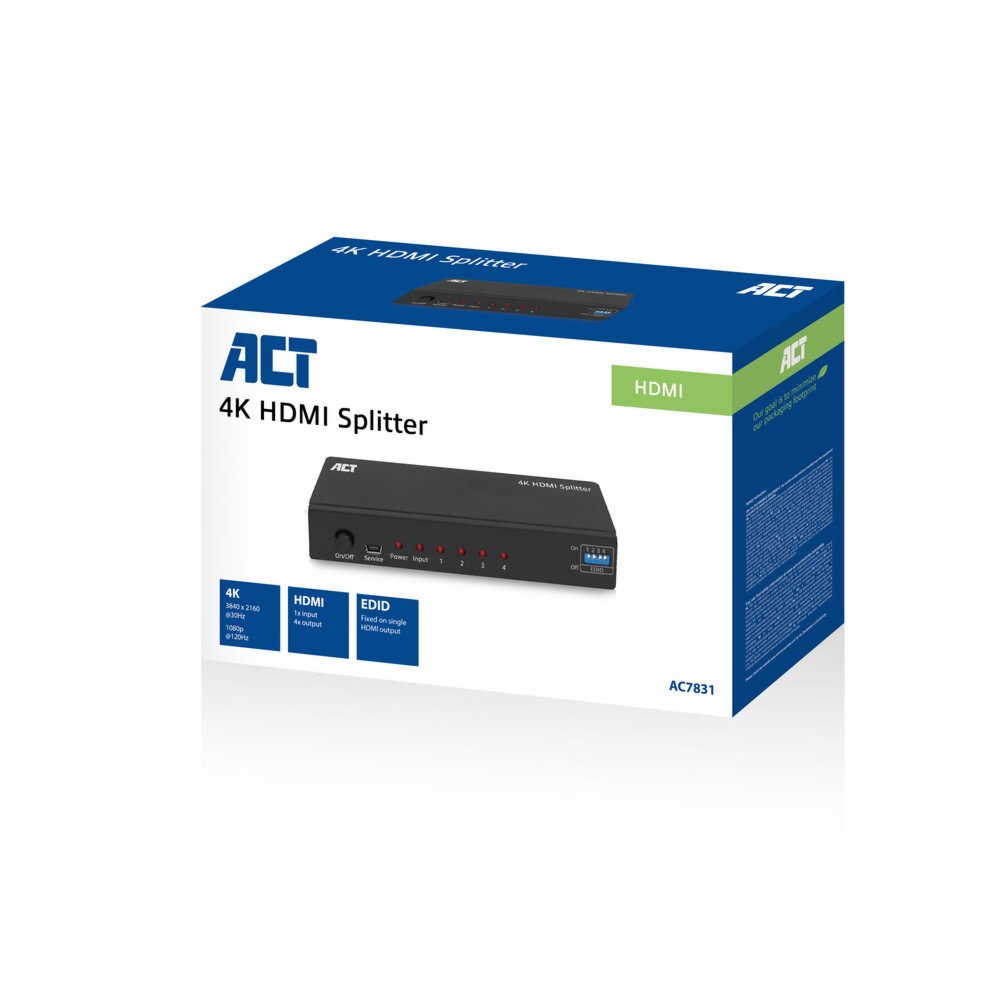 ACT AC7831 | HDMI Splitter | 1 Ingang, 4 Uitgangen | 4K @ 60Hz | Zwart 4 ACT AC7831 | HDMI Splitter | 1 Ingang, 4 Uitgangen | 4K @ 60Hz | Zwart - Afbeelding 4