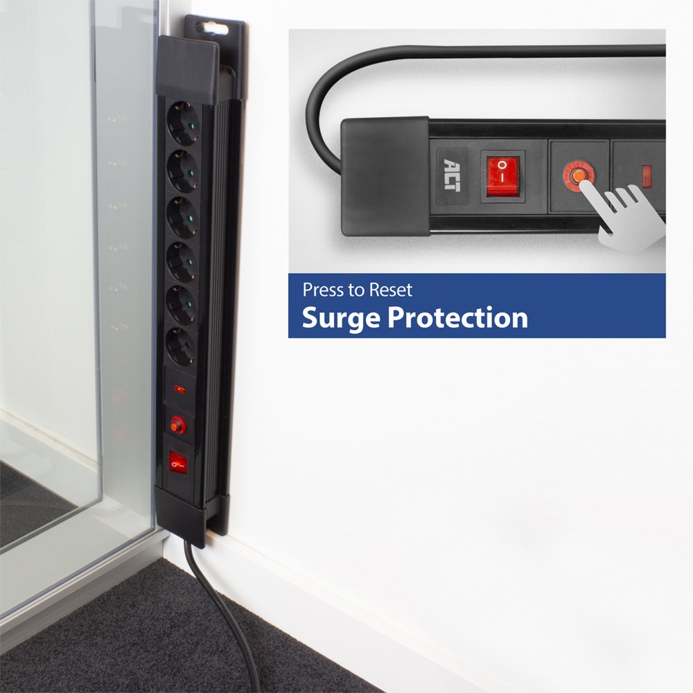 ACT AC2450 | Stekkerdoos met Overspanningsbeveiliging | 6 Stopcontacten | 1,5 m | Zwart 4 ACT AC2450 | Stekkerdoos met Overspanningsbeveiliging | 6 Stopcontacten | 1,5 m | Zwart - Afbeelding 4