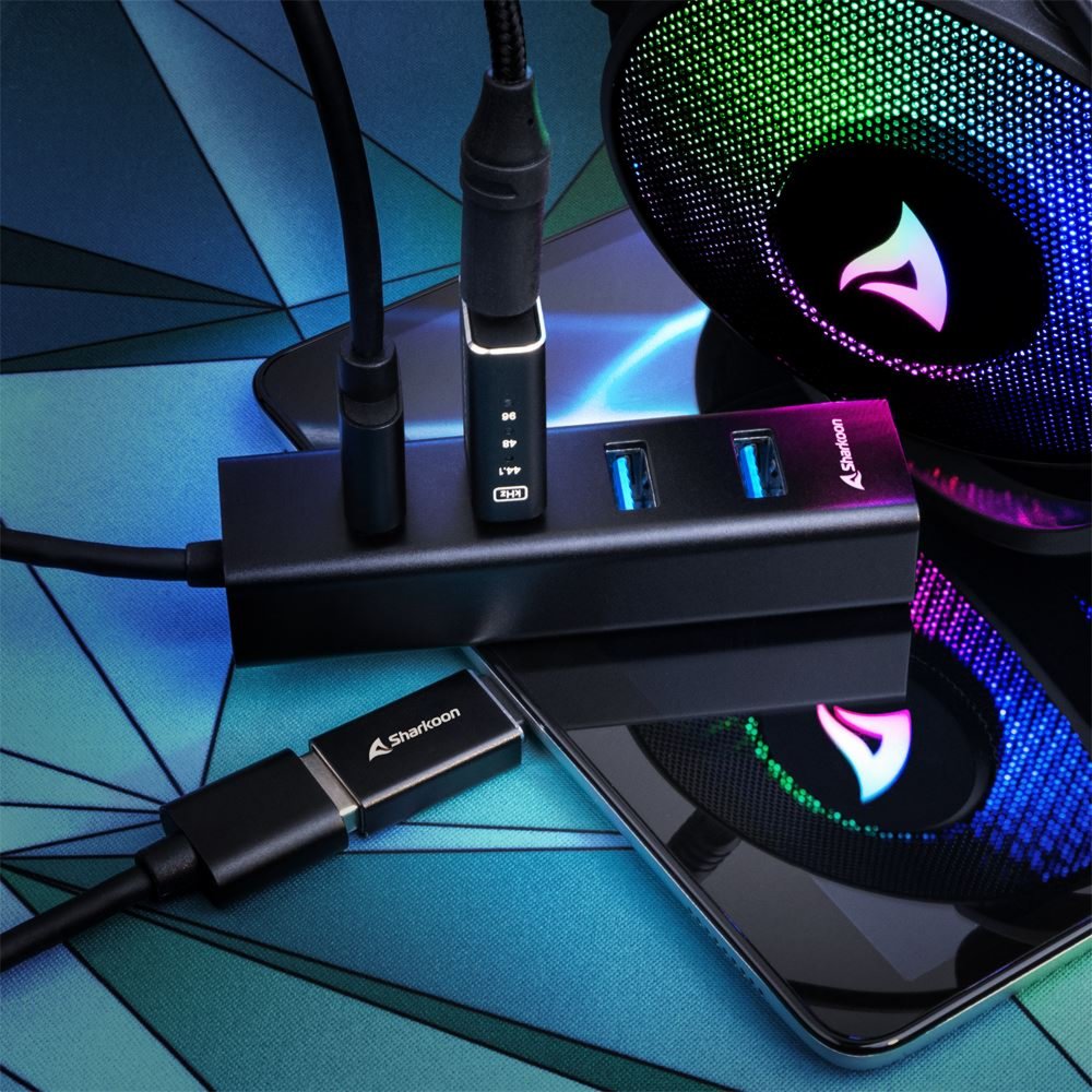 Sharkoon 4044951037582 | USB 3.2 Gen 1 (3.1 Gen 1) Type-C Hub | 5000 Mbit/s | Zwart 3 Sharkoon 4044951037582 | USB 3.2 Gen 1 (3.1 Gen 1) Type-C Hub | 5000 Mbit/s | Zwart - Afbeelding 3