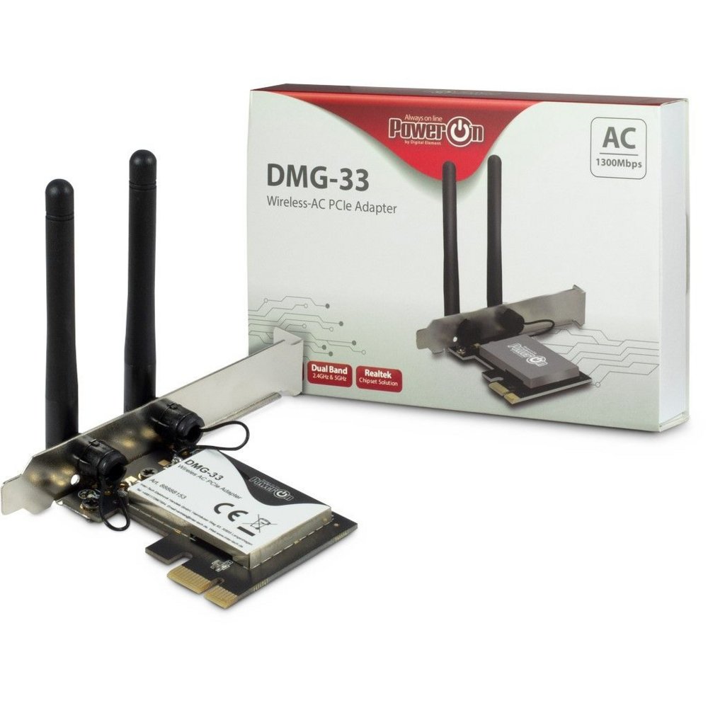 Inter-Tech DMG-33 | Wi-Fi 5 PCIe Adapter | Dual-band (2,4 GHz / 5 GHz) | 1300 Mbps | PCIe x1 1 Inter-Tech DMG-33 | Wi-Fi 5 PCIe Adapter | Dual-band (2