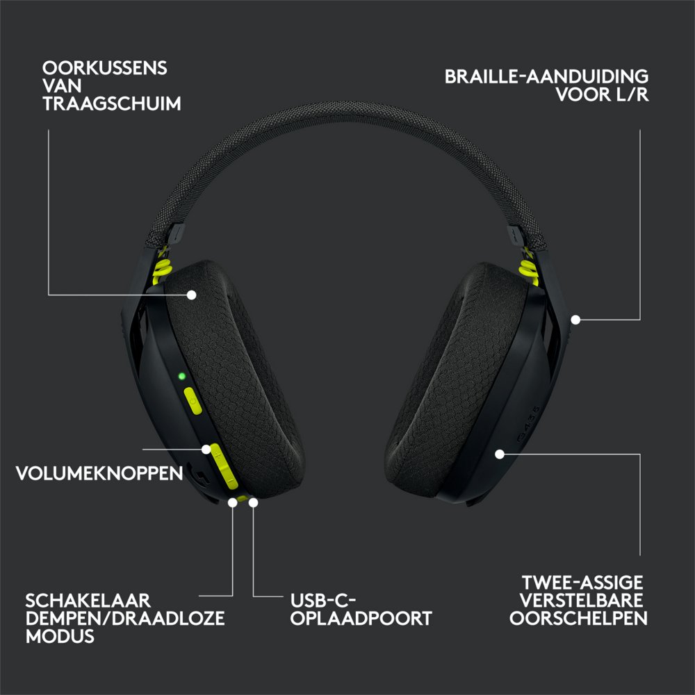 Logitech G435 Wireless Gaming Headset | Bluetooth & Lightspeed | Hoofdband | Zwart 15 Logitech G435 Wireless Gaming Headset | Bluetooth & Lightspeed | Hoofdband | Zwart - Afbeelding 15