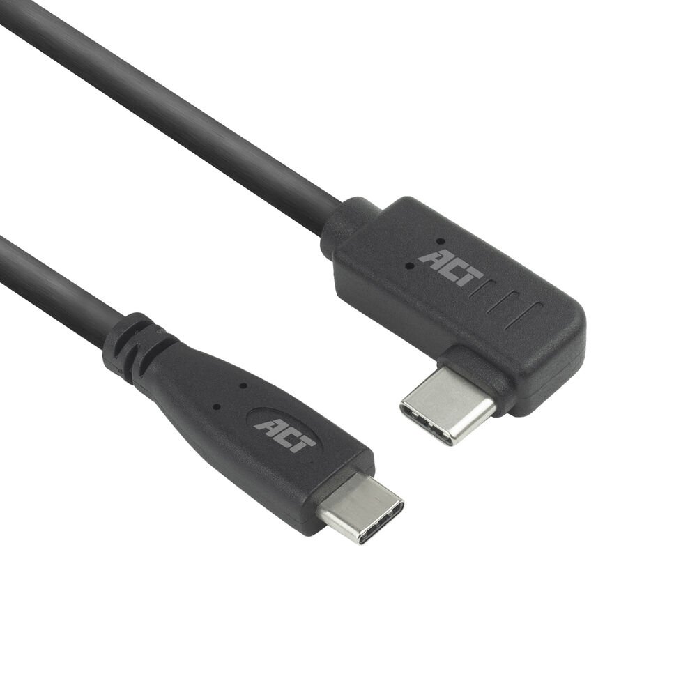 ACT AC7408 | USB 3.2 Gen 2 Kabel | USB-C (recht) naar USB-C (haaks links/rechts) | 60W | 10Gbps | 3m | Zwart 1 ACT AC7408 | USB 3.2 Gen 2 Kabel | USB-C (recht) naar USB-C (haaks links/rechts) | 60W | 10Gbps | 3m | Zwart