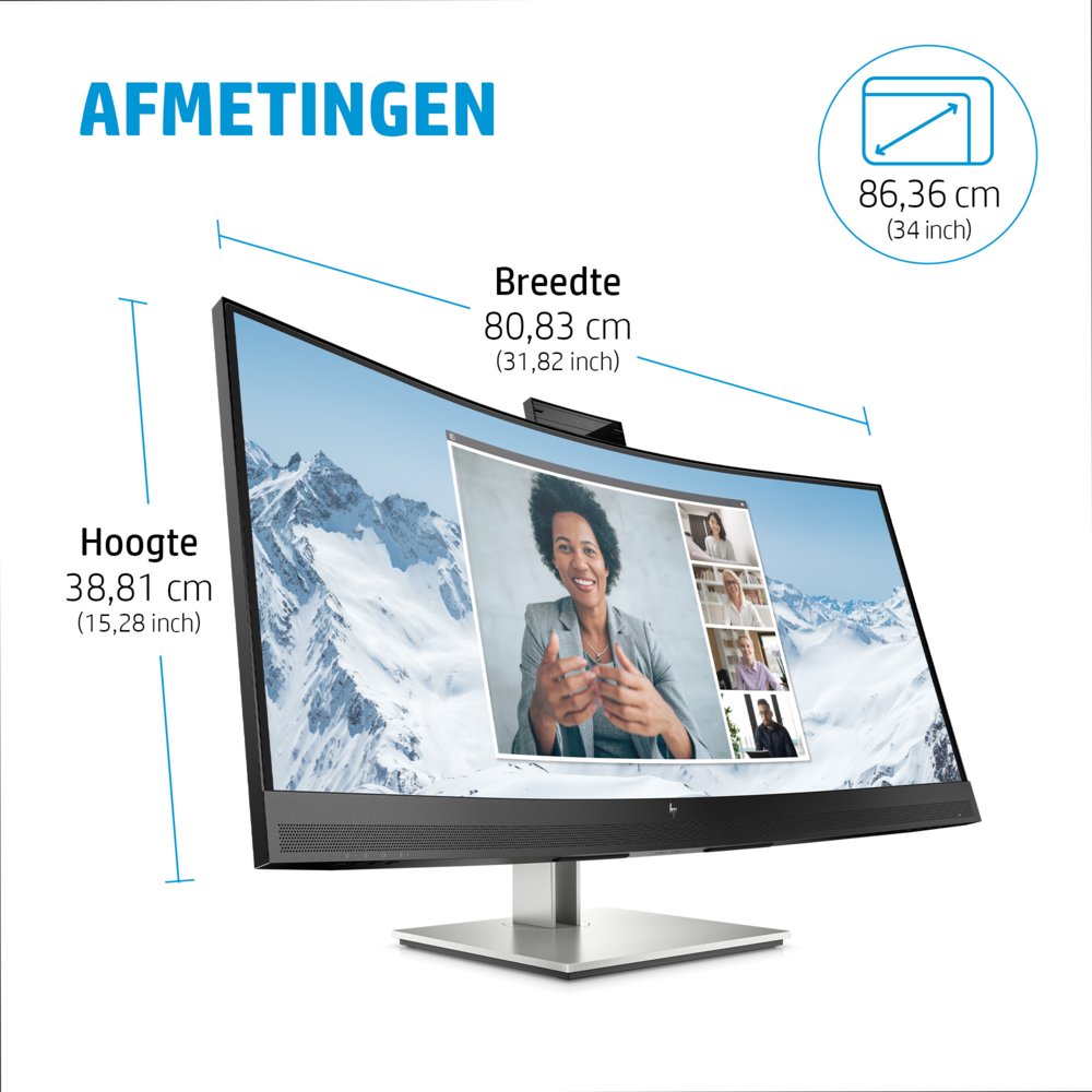 HP E34m G4 34" | 3440x1440 VA | 75Hz | Curved | USB-C | Webcam, Microphone & Speakers | Conferencing Monitor | Ergonomic Design 11 HP E34m G4 34" | 3440x1440 VA | 75Hz | Curved | USB-C | Webcam, Microphone & Speakers | Conferencing Monitor | Ergonomic Design - Afbeelding 11