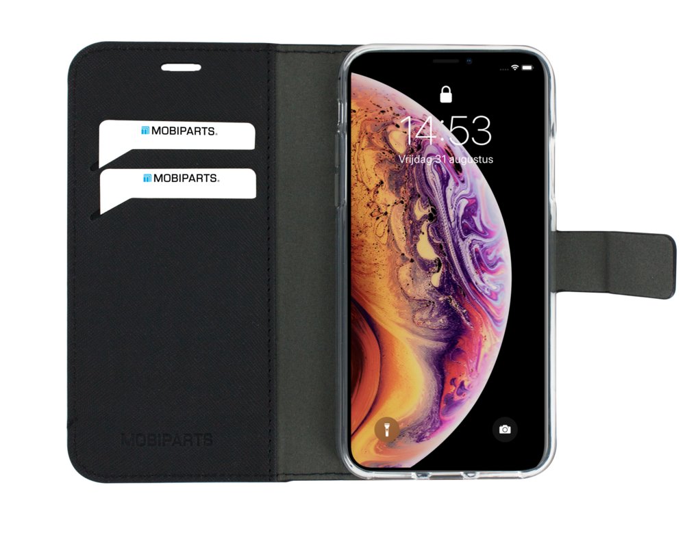 Mobiparts Saffiano Wallet Case | Apple iPhone X, iPhone XS | Black 4 Mobiparts Saffiano Wallet Case | Apple iPhone X, iPhone XS | Black - Afbeelding 4