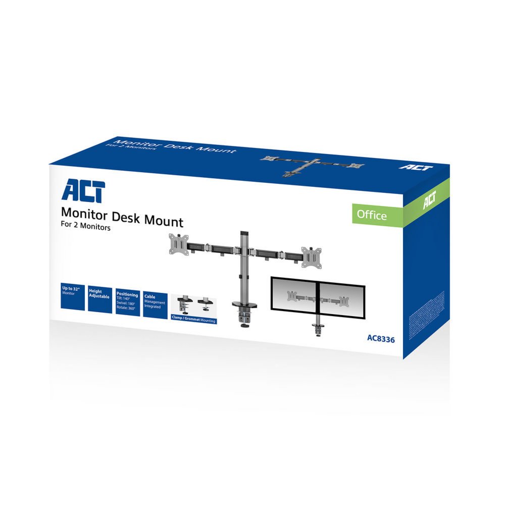 ACT AC8336 | Verstelbare Monitor-bureaubeugel | Tot 32" | Max 9kg | VESA 100x100 | 2 Monitoren 9 ACT AC8336 | Verstelbare Monitor-bureaubeugel | Tot 32" | Max 9kg | VESA 100x100 | 2 Monitoren - Afbeelding 9