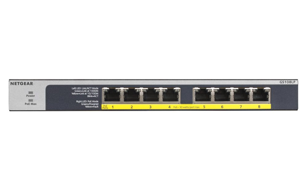 NETGEAR GS108LP | Unmanaged Switch | 8 Poorten | Gigabit Ethernet (10/100/1000 Mbps) | 8x PoE+ (60W) | FlexPoE | Fanless | 1U Rackmount 5 NETGEAR GS108LP | Unmanaged Switch | 8 Poorten | Gigabit Ethernet (10/100/1000 Mbps) | 8x PoE+ (60W) | FlexPoE | Fanless | 1U Rackmount - Afbeelding 5