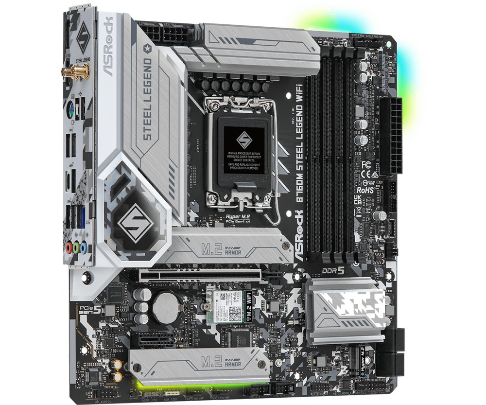 Asrock B760M Steel Legend WiFi | Socket LGA 1700 | Intel B760 | 4xDDR5 | Micro-ATX | Moederbord 4 Asrock B760M Steel Legend WiFi | Socket LGA 1700 | Intel B760 | 4xDDR5 | Micro-ATX | Moederbord - Afbeelding 4