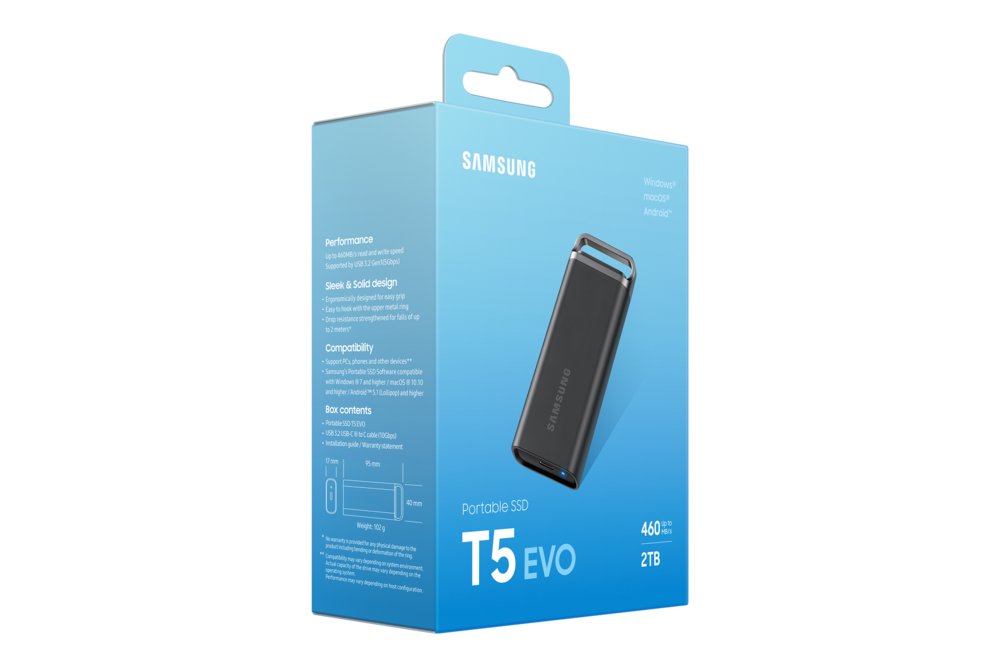 Samsung T5 EVO | Externe SSD | 2TB | USB 3.2 Gen 1 | 460MB/s | Zwart | Compact & Draagbaar 11 Samsung T5 EVO | Externe SSD | 2TB | USB 3.2 Gen 1 | 460MB/s | Zwart | Compact & Draagbaar - Afbeelding 11
