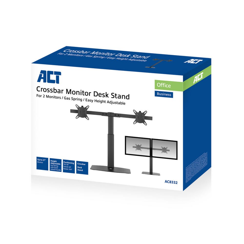 ACT AC8332 | In Hoogte Verstelbare Monitor-bureausteun | Tot 27" | Max 6kg | VESA 100x100 | 2 Monitoren 5 ACT AC8332 | In Hoogte Verstelbare Monitor-bureausteun | Tot 27" | Max 6kg | VESA 100x100 | 2 Monitoren - Afbeelding 5