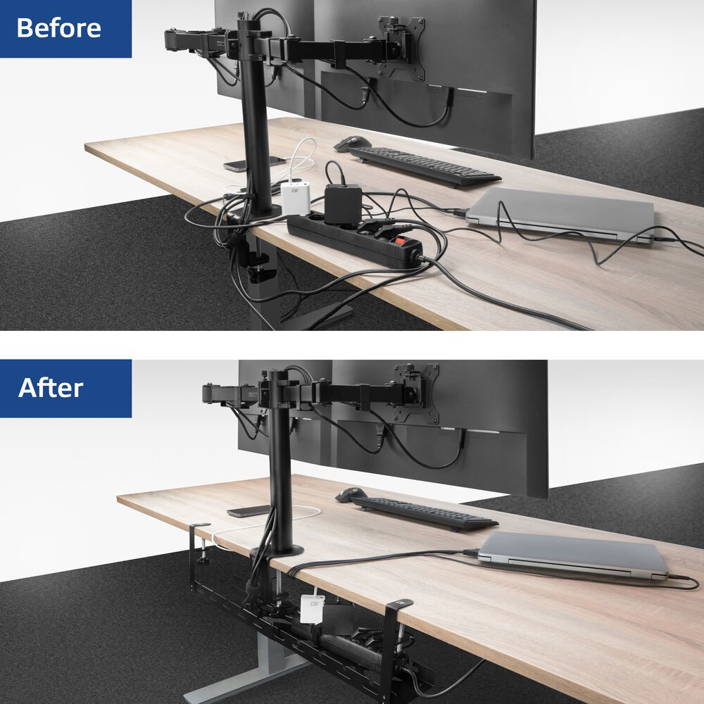 ACT Verstelbare kabelgoot voor onder bureau | Klemsysteem | 43 tot 72 cm | Zonder boren | Staal | Zwart 5 ACT Verstelbare kabelgoot voor onder bureau | Klemsysteem | 43 tot 72 cm | Zonder boren | Staal | Zwart - Afbeelding 5