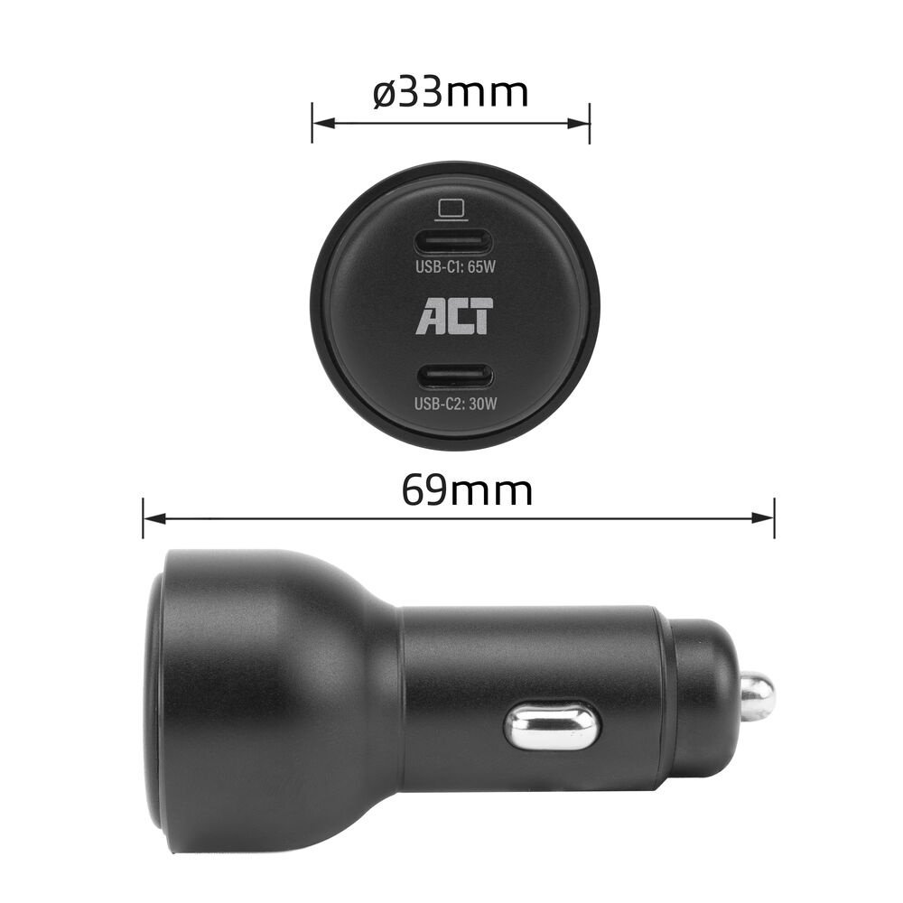 ACT AC2210 | 2 Poorts USB-C Autolader 95W | Power Delivery PPS & Quick Charge 5 | GaNFast 2 ACT AC2210 | 2 Poorts USB-C Autolader 95W | Power Delivery PPS & Quick Charge 5 | GaNFast - Afbeelding 2