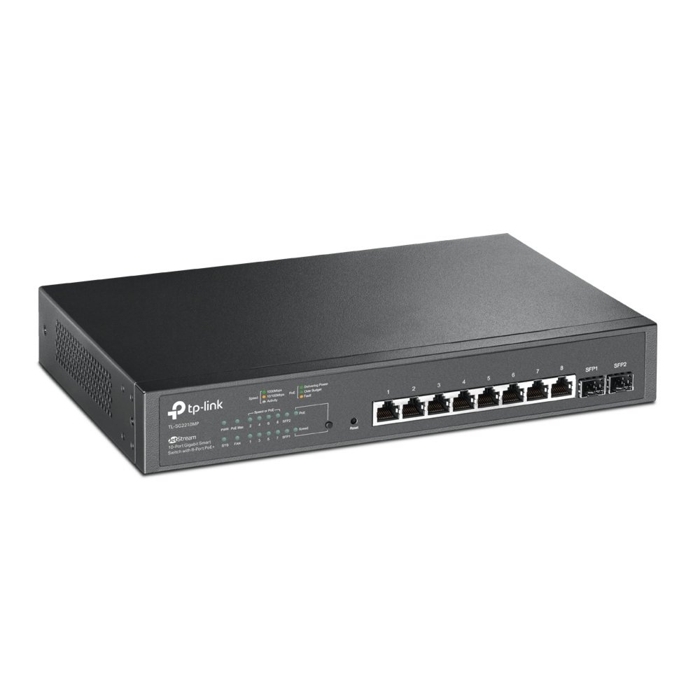 TP-Link TL-SG2210MP | Managed Smart Switch | 10 Poorten | Gigabit Ethernet (10/100/1000 Mbps) | 8x PoE+ 2 TP-Link TL-SG2210MP | Managed Smart Switch | 10 Poorten | Gigabit Ethernet (10/100/1000 Mbps) | 8x PoE+ - Afbeelding 2