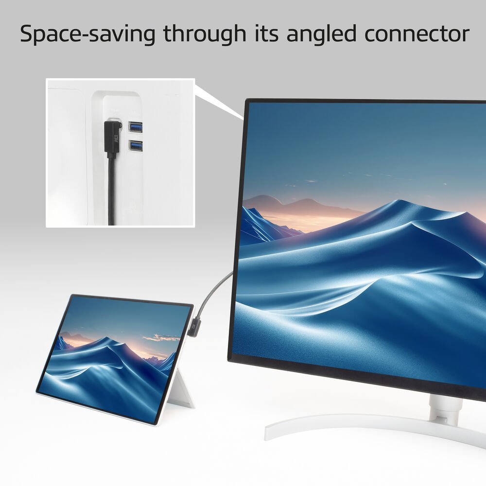 ACT AC7480 | USB 3.2 Gen 2 Kabel | USB-C (haaks links/rechts) naar USB-C (haaks boven/beneden) | 60W | 10Gbps | 0,5m | Zwart 5 ACT AC7480 | USB 3.2 Gen 2 Kabel | USB-C (haaks links/rechts) naar USB-C (haaks boven/beneden) | 60W | 10Gbps | 0,5m | Zwart - Afbeelding 5