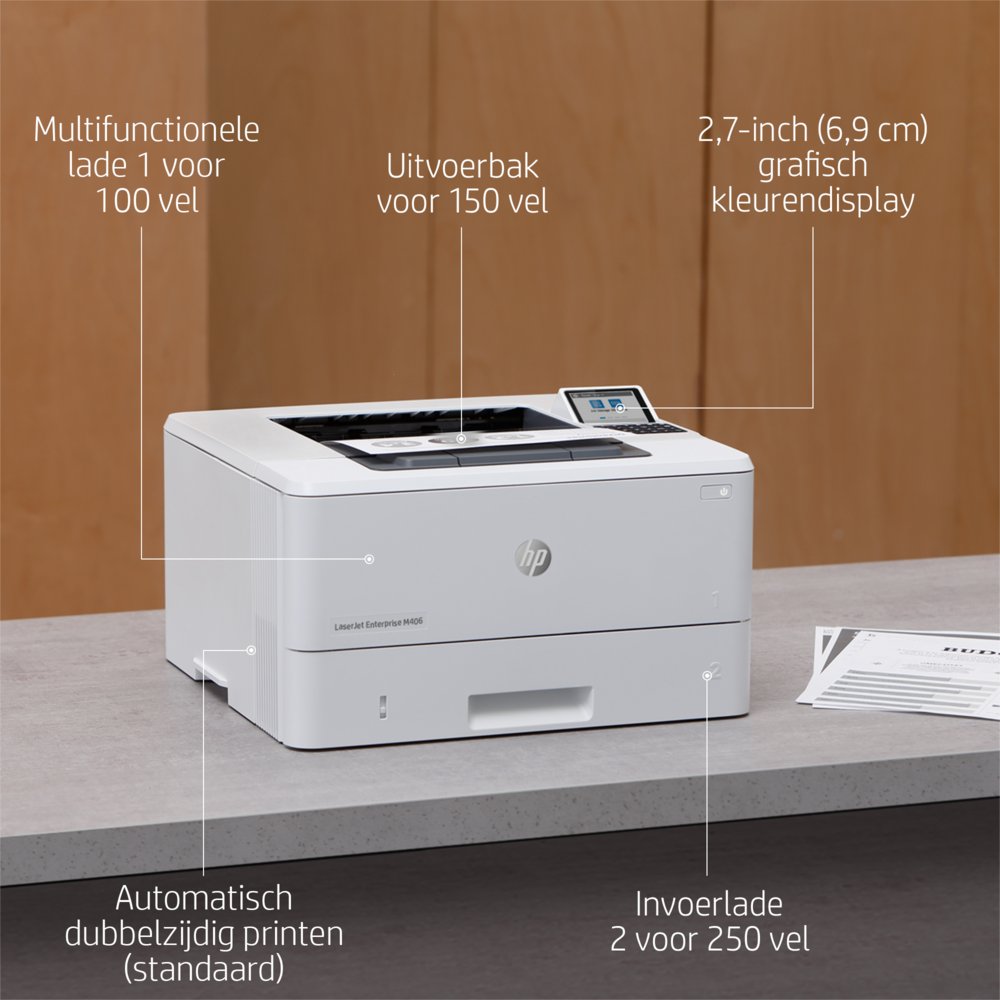 HP LaserJet Enterprise M406dn Printer | 1200 x 1200 DPI | Zwart/Wit 6 HP LaserJet Enterprise M406dn Printer | 1200 x 1200 DPI | Zwart/Wit - Afbeelding 6