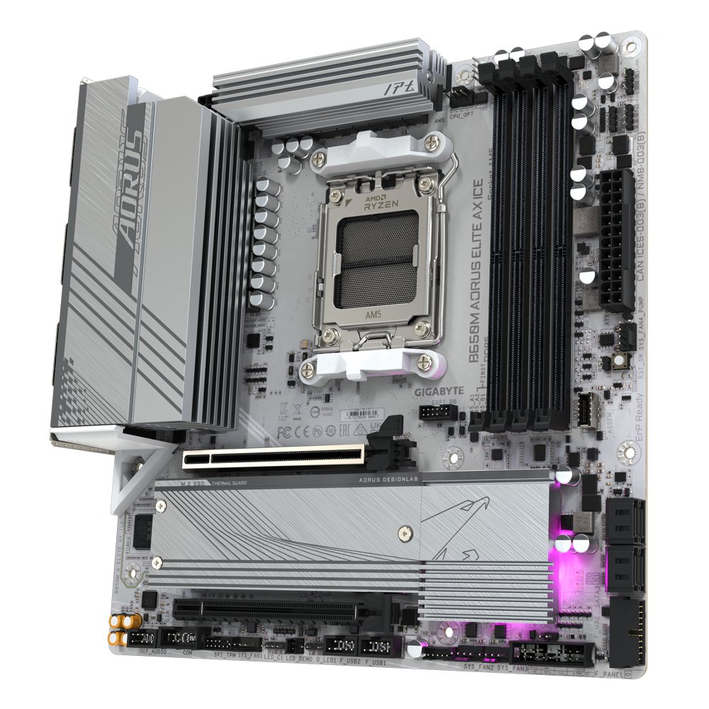 Gigabyte B650M AORUS ELITE AX ICE | Socket AM5 | AMD B650 | 4xDDR5 | Micro ATX | Moederbord 4 Gigabyte B650M AORUS ELITE AX ICE | Socket AM5 | AMD B650 | 4xDDR5 | Micro ATX | Moederbord - Afbeelding 4