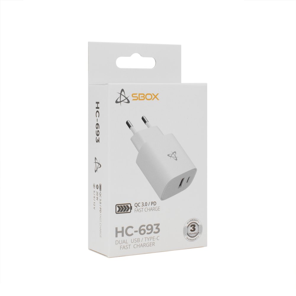 SBOX Oplader HC-693 SB | 15W | USB-A & USB-C (2 Poorten) | Wit 5 SBOX Oplader HC-693 SB | 15W | USB-A & USB-C (2 Poorten) | Wit - Afbeelding 5