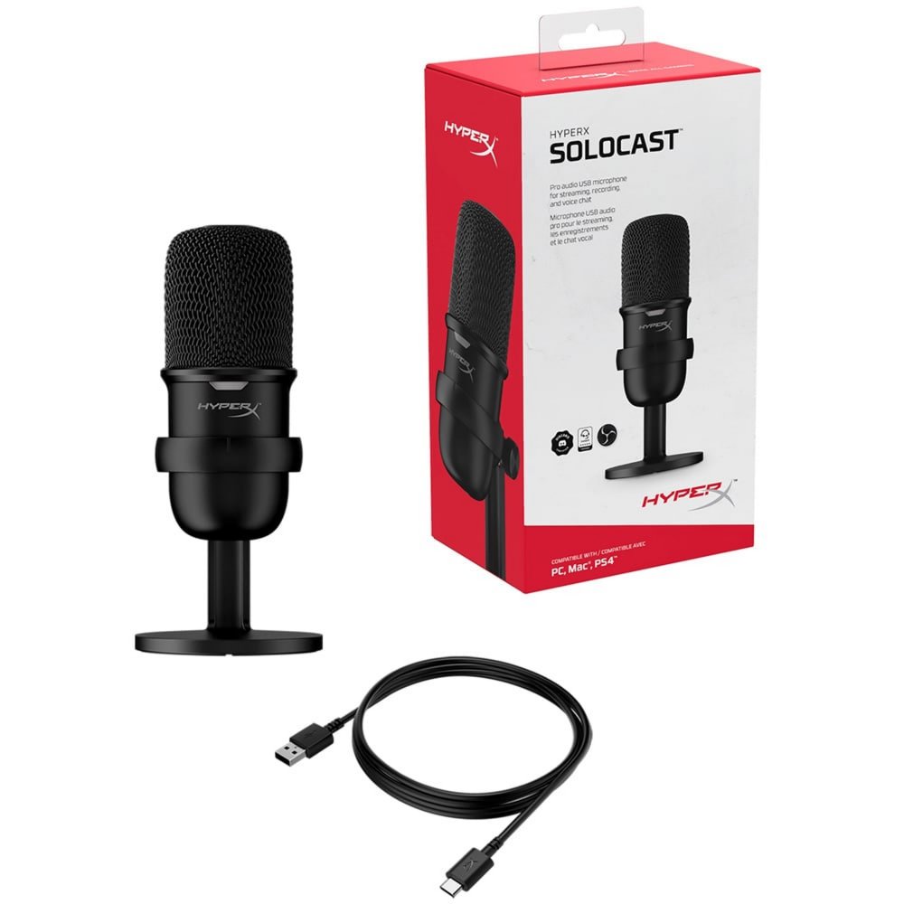 HyperX SoloCast | USB Condensator Gaming Microfoon | 24-bit/96kHz | Tap-to-Mute | Cardioïde | Zwart 2 HyperX SoloCast | USB Condensator Gaming Microfoon | 24-bit/96kHz | Tap-to-Mute | Cardioïde | Zwart - Afbeelding 2