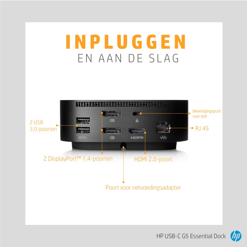 HP G5 Essential Dock | Docking Station | USB-C | Zwart 11 HP G5 Essential Dock | Docking Station | USB-C | Zwart - Afbeelding 11