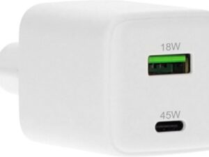 Mobiparts GaN Wall Charger | USB-C & USB-A 3.0 QC 45W | Wit