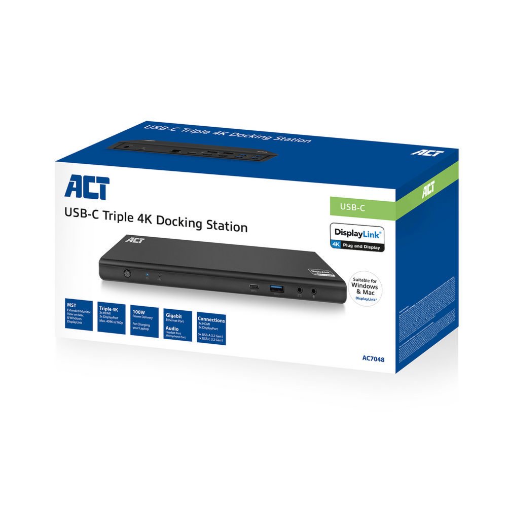 ACT AC7048 | Docking Station & Poortreplicator | USB-C 3.2 Gen 1 | Zwart 4 ACT AC7048 | Docking Station & Poortreplicator | USB-C 3.2 Gen 1 | Zwart - Afbeelding 4