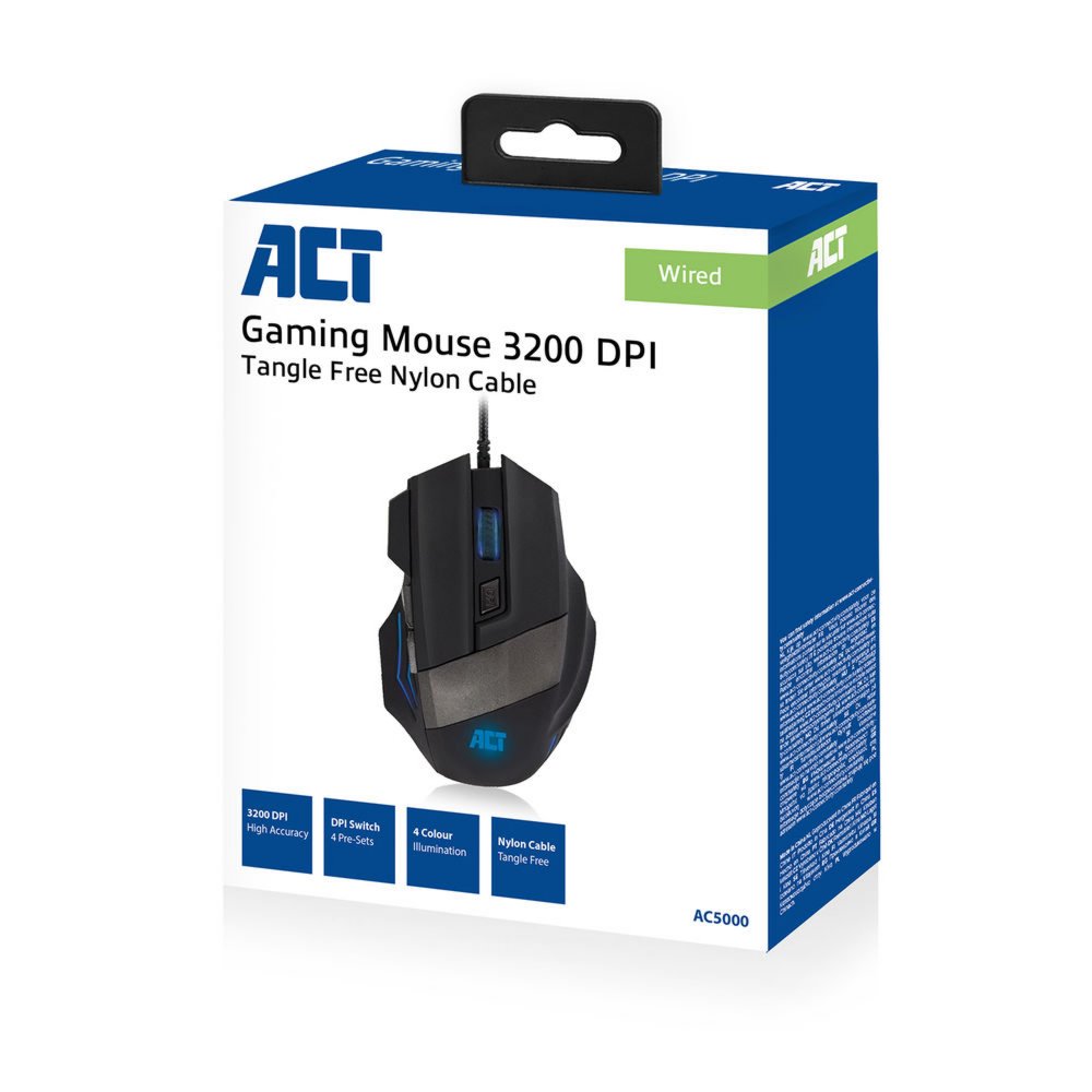 ACT AC5000 | Bedrade Gaming Muis | Rechtshandig | USB-A | 3200 DPI | Zwart 3 ACT AC5000 | Bedrade Gaming Muis | Rechtshandig | USB-A | 3200 DPI | Zwart - Afbeelding 3