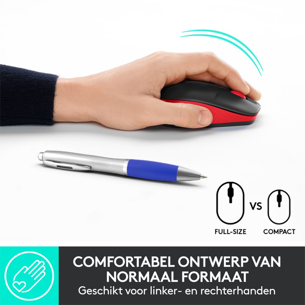 Logitech M190 | Draadloze Muis | Links- en Rechtshandig | RF | 1000 DPI | Zwart/Rood 2 Logitech M190 | Draadloze Muis | Links- en Rechtshandig | RF | 1000 DPI | Zwart/Rood - Afbeelding 2