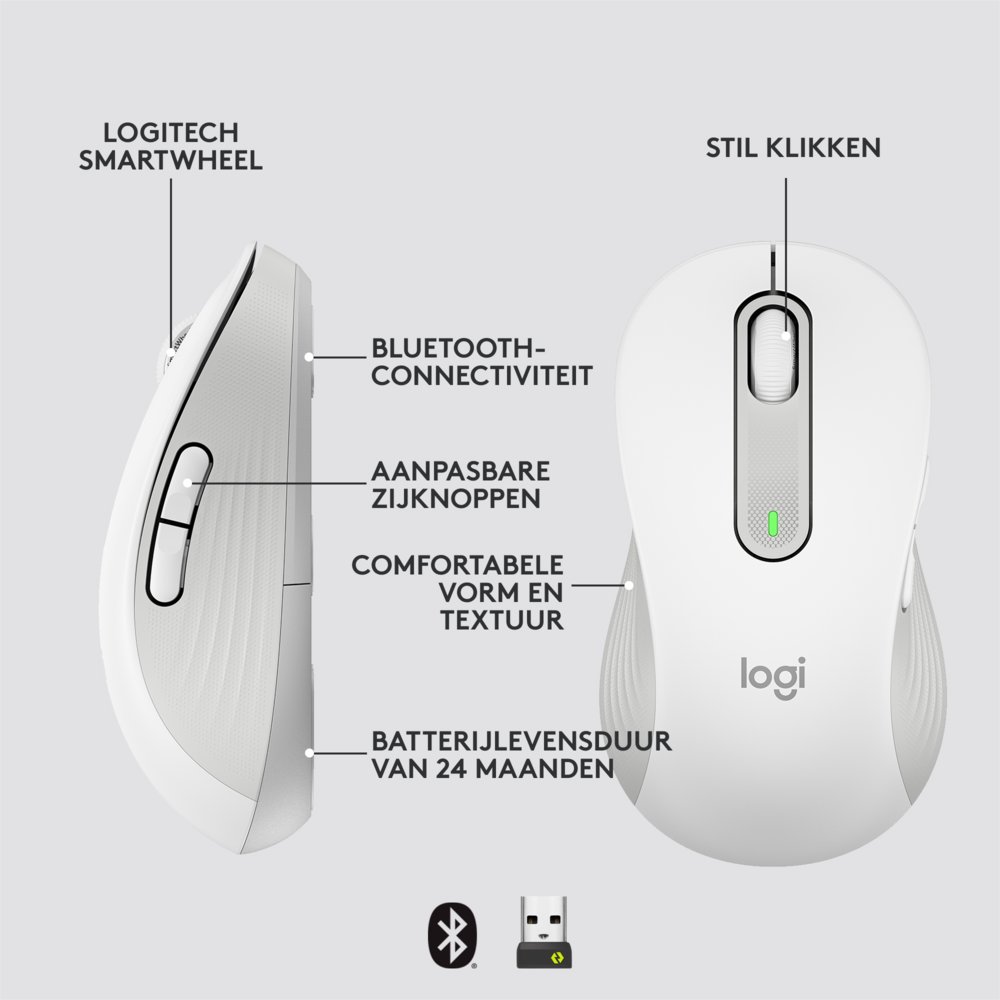 Logitech Signature M650 | Draadloze Muis | Linkshandig | RF + Bluetooth | 2000 DPI | Wit 11 Logitech Signature M650 | Draadloze Muis | Linkshandig | RF + Bluetooth | 2000 DPI | Wit - Afbeelding 11