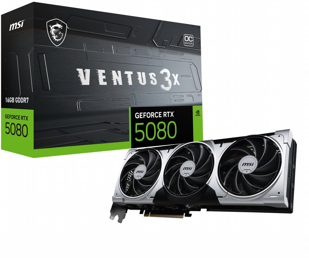 MSI GeForce RTX 5080 VENTUS 3X OC PLUS | 16GB GDDR7 | DLSS 4 | Videokaart | Nvidia GPU 1 MSI GeForce RTX 5080 VENTUS 3X OC PLUS | 16GB GDDR7 | DLSS 4 | Videokaart | Nvidia GPU