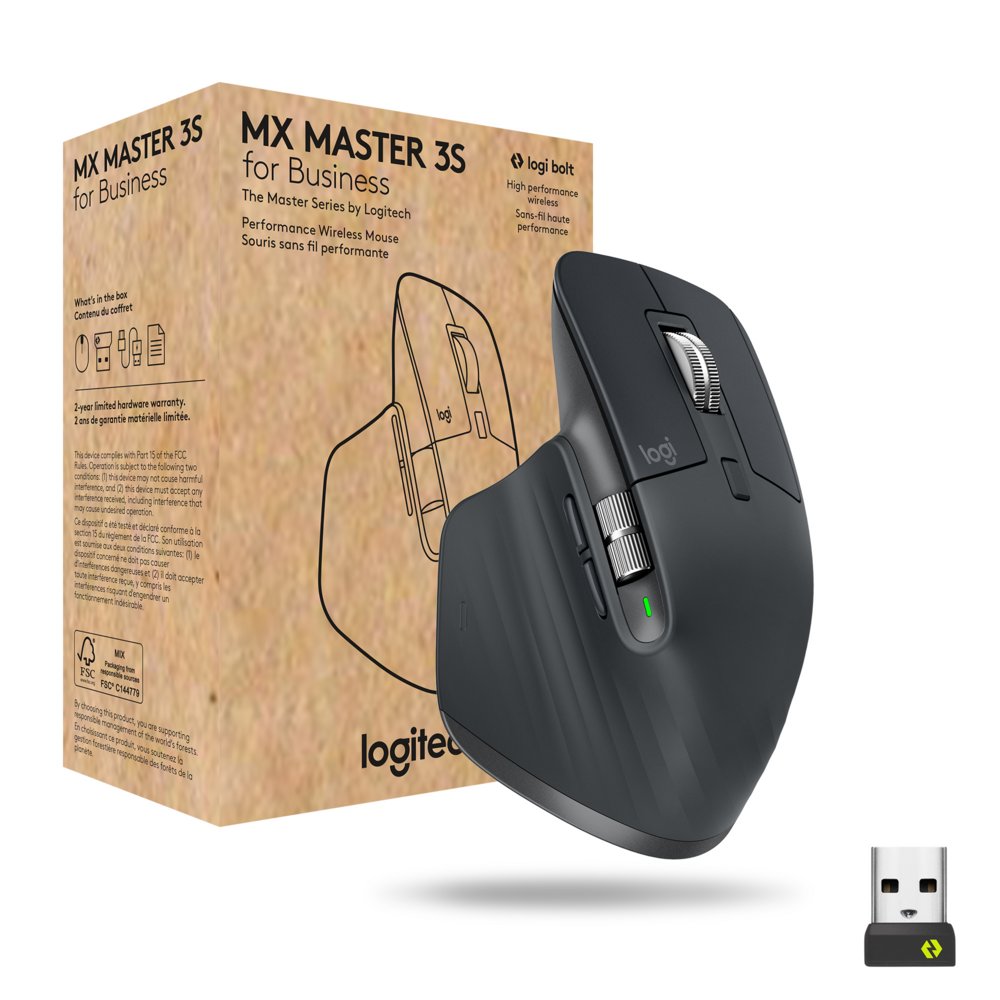 Logitech MX Master 3s for Business | Draadloze Muis | RF-Draadloos + Bluetooth | 8000 DPI | Grafiet 1 Logitech MX Master 3s for Business | Draadloze Muis | RF-Draadloos + Bluetooth | 8000 DPI | Grafiet