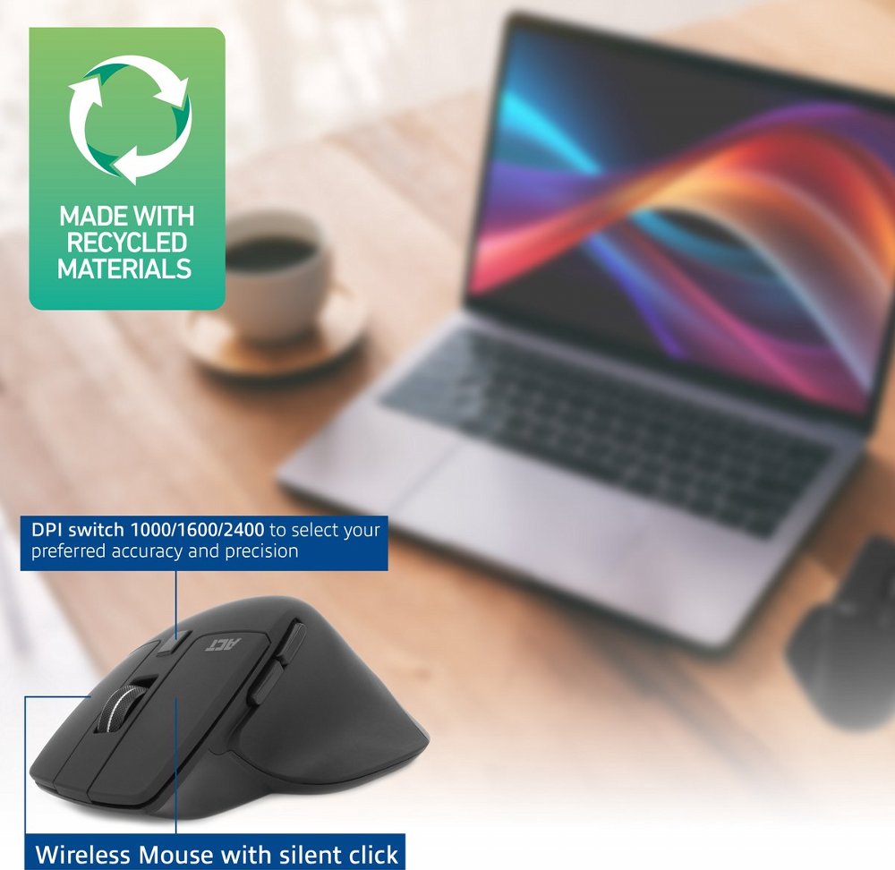 ACT AC5147 | Draadloze Multi-Connect Muis | Bluetooth en USB-A Ontvanger | Oplaadbaar | 4800 DPI | Stille Klik | Zwart 3 ACT AC5147 | Draadloze Multi-Connect Muis | Bluetooth en USB-A Ontvanger | Oplaadbaar | 4800 DPI | Stille Klik | Zwart - Afbeelding 3