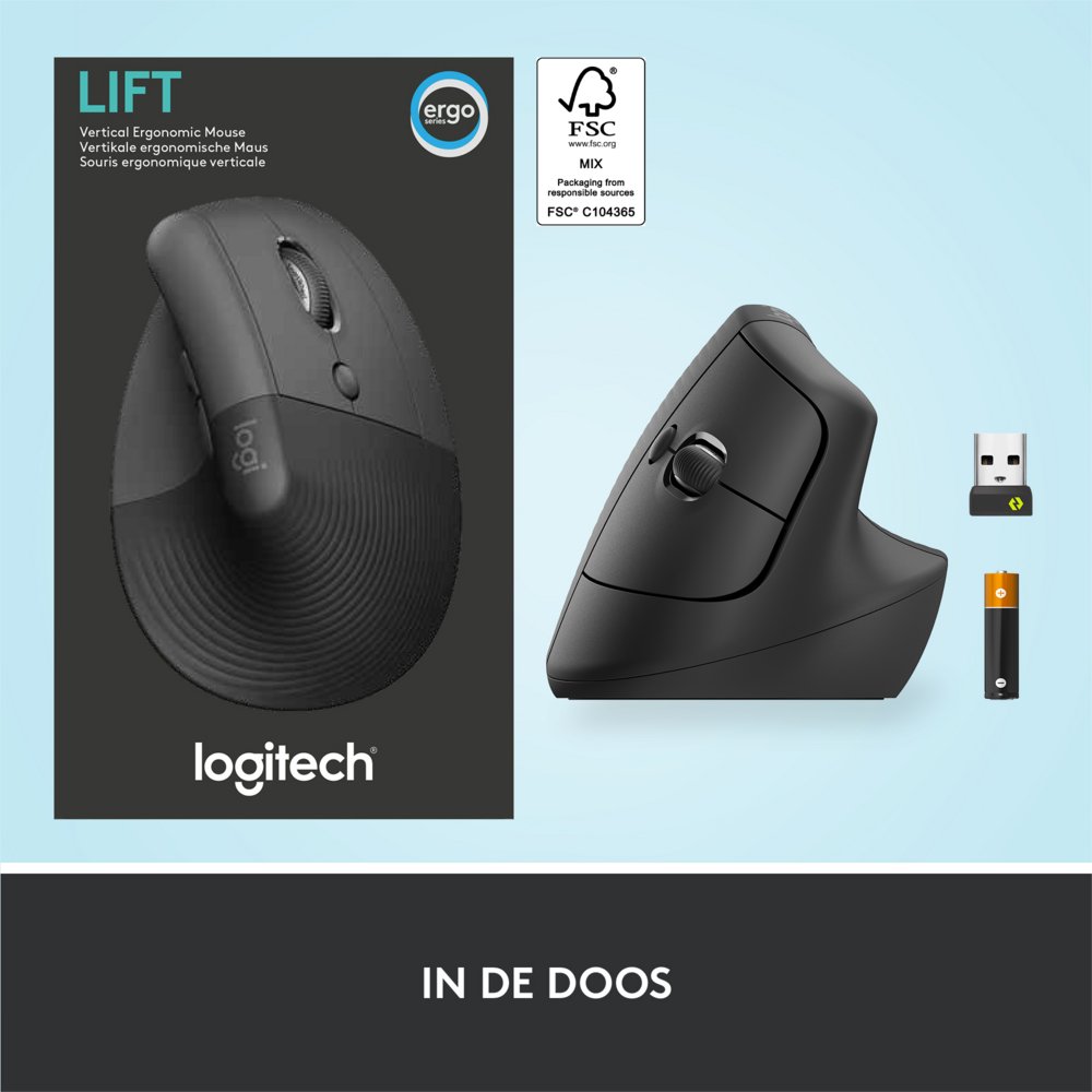 Logitech Lift | Ergonomische Draadloze Muis | Rechtshandig | RF + Bluetooth | 4000 DPI | Grafiet 10 Logitech Lift | Ergonomische Draadloze Muis | Rechtshandig | RF + Bluetooth | 4000 DPI | Grafiet - Afbeelding 10