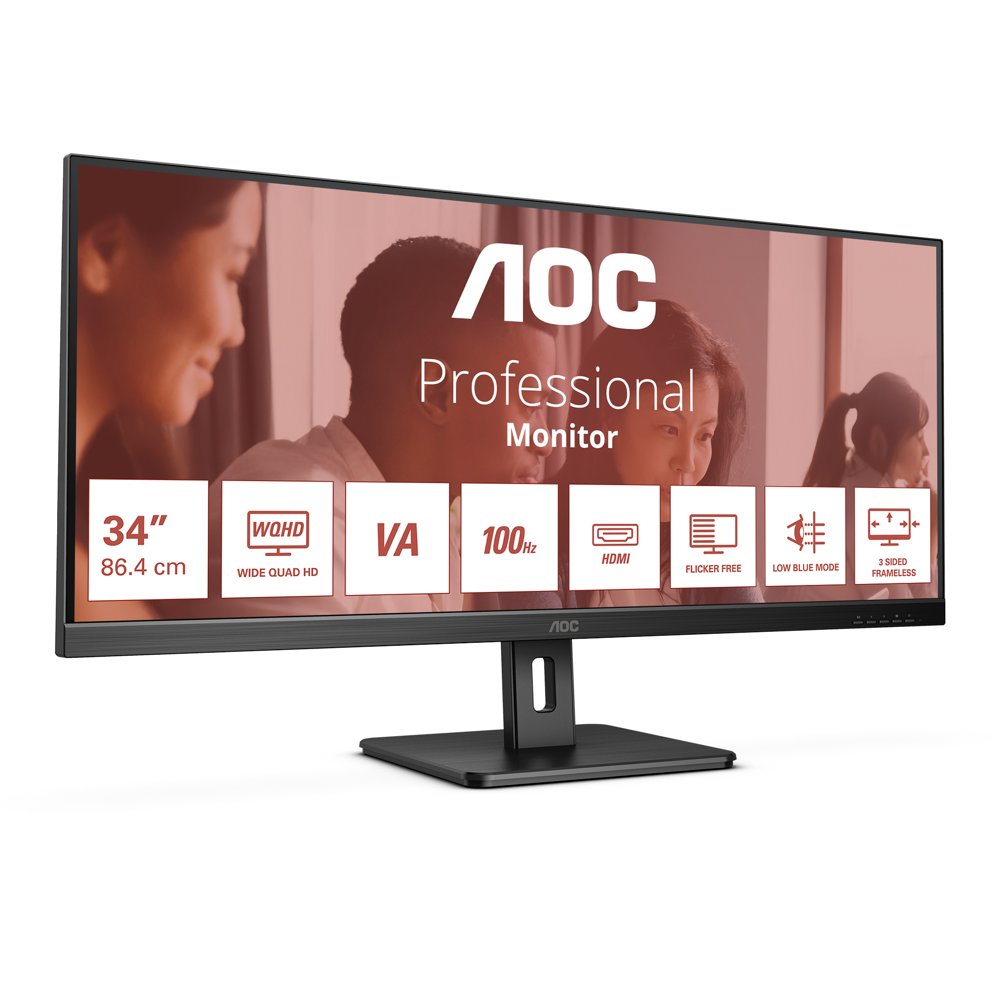 AOC U34E2M 34" | UWQHD 3440x1440 | VA | 100Hz | 4ms | Ultrawide Monitor | Zwart 3 AOC U34E2M 34" | UWQHD 3440x1440 | VA | 100Hz | 4ms | Ultrawide Monitor | Zwart - Afbeelding 3